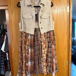 Plaid and Floral Patchwork Long Vest